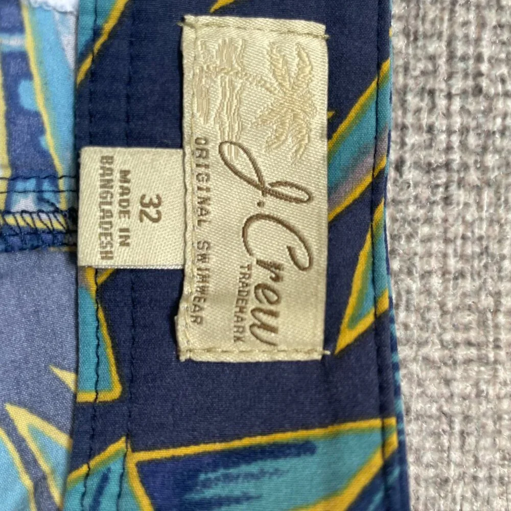J. Crew Men's Tropical Palm Print Board Shorts in Navy, Teal & Yellow